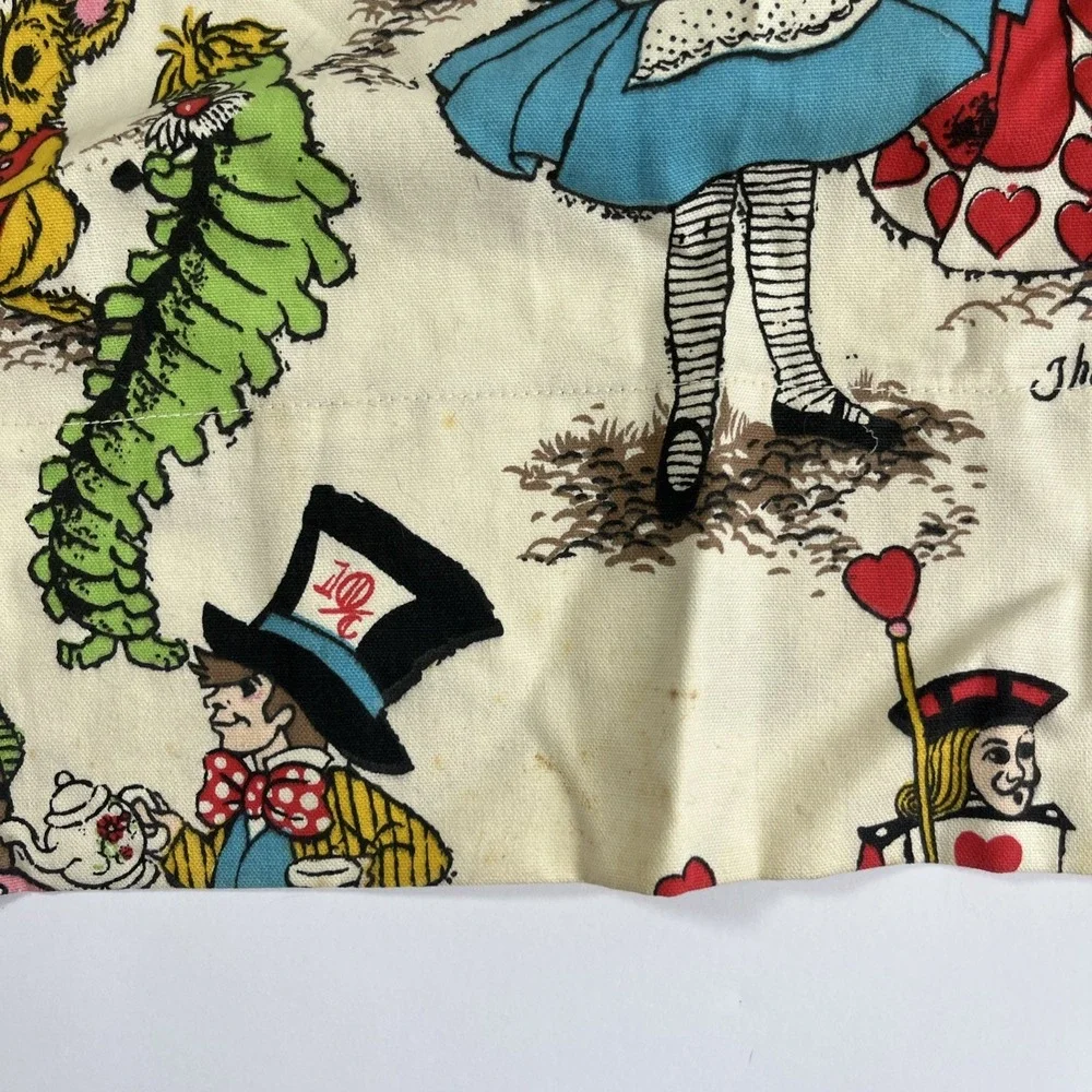 Vintage 1970s Alice in Wonderland Psychedelic Mad Hatter Tea Party Cotton Fabric